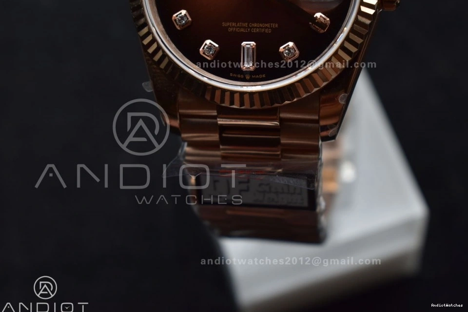 President SmoothTexture Edition Bracelet 904L DayDate Diamond Dial vr3255 678 (Gain Best Steel QF Weight) on Brown 36 V5 RG 0312